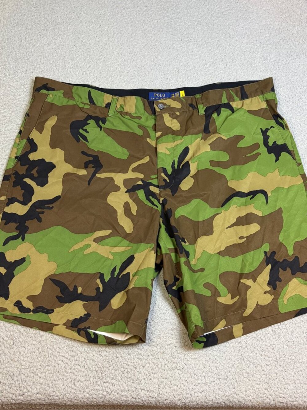 Polo Ralph Lauren Shorts Mens Size 44 Green Black Camouflage Zip Pocket Casual